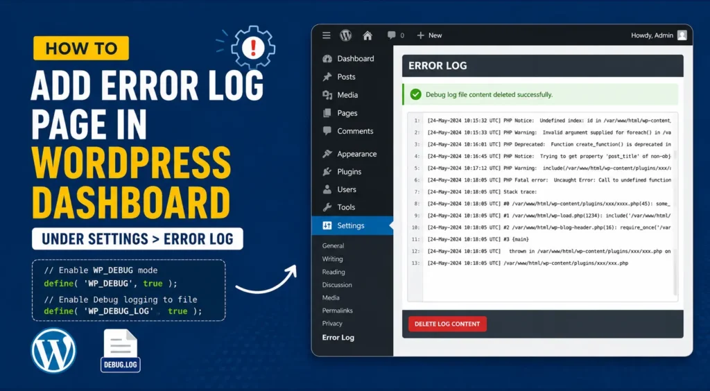How to Add an Error Log Page in the WordPress Dashboard Under Settings > Error Log