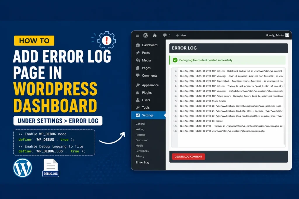 How to Add an Error Log Page in the WordPress Dashboard Under Settings > Error Log